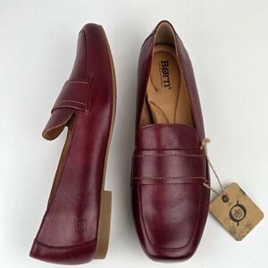 NWT Born Branca Burgundy Leather Loafers Square Toe Penny Flat Comfort Women 10M